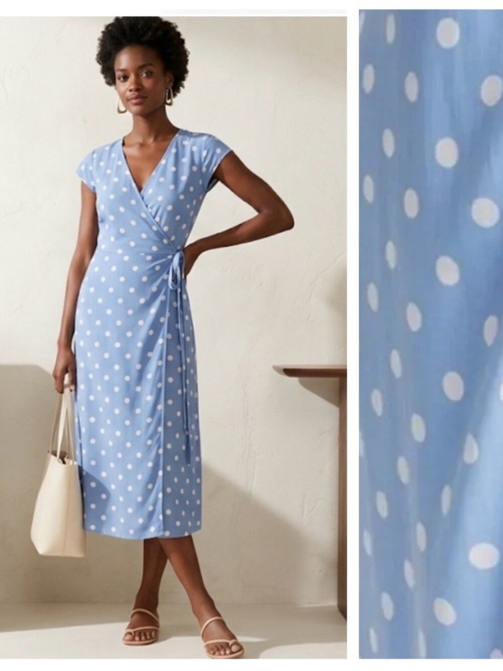J. Crew Light Blue White Polka Dot Wrap Dress